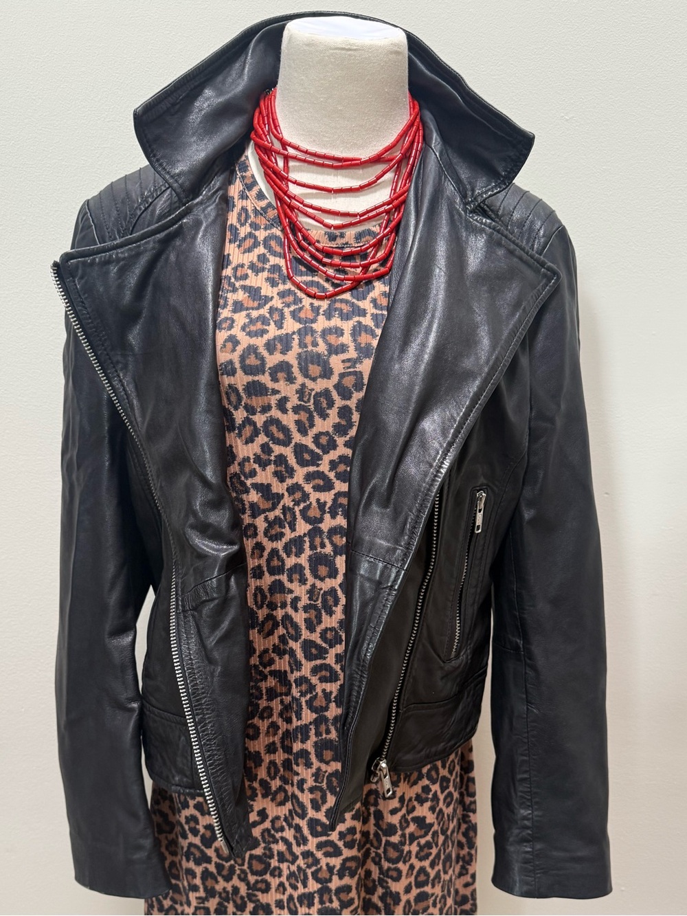 Black Leather Moto Jacket Size M